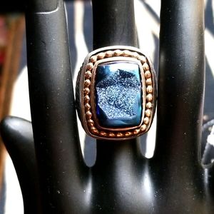 Blue druzy ring set in sterling